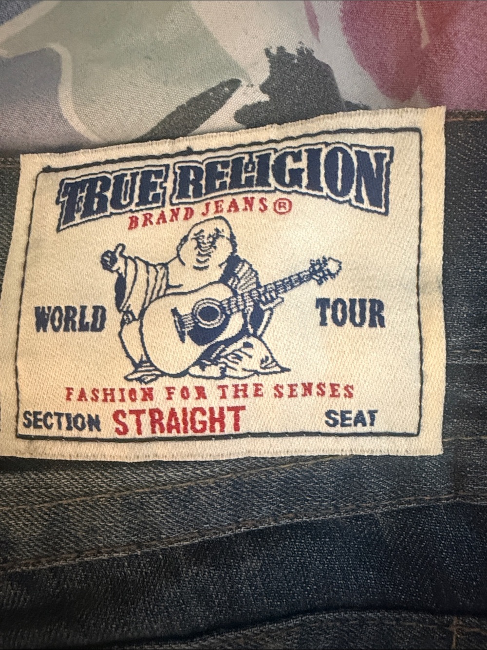 True Religion Straight Jeans in Dark Blue Denim with Red Label